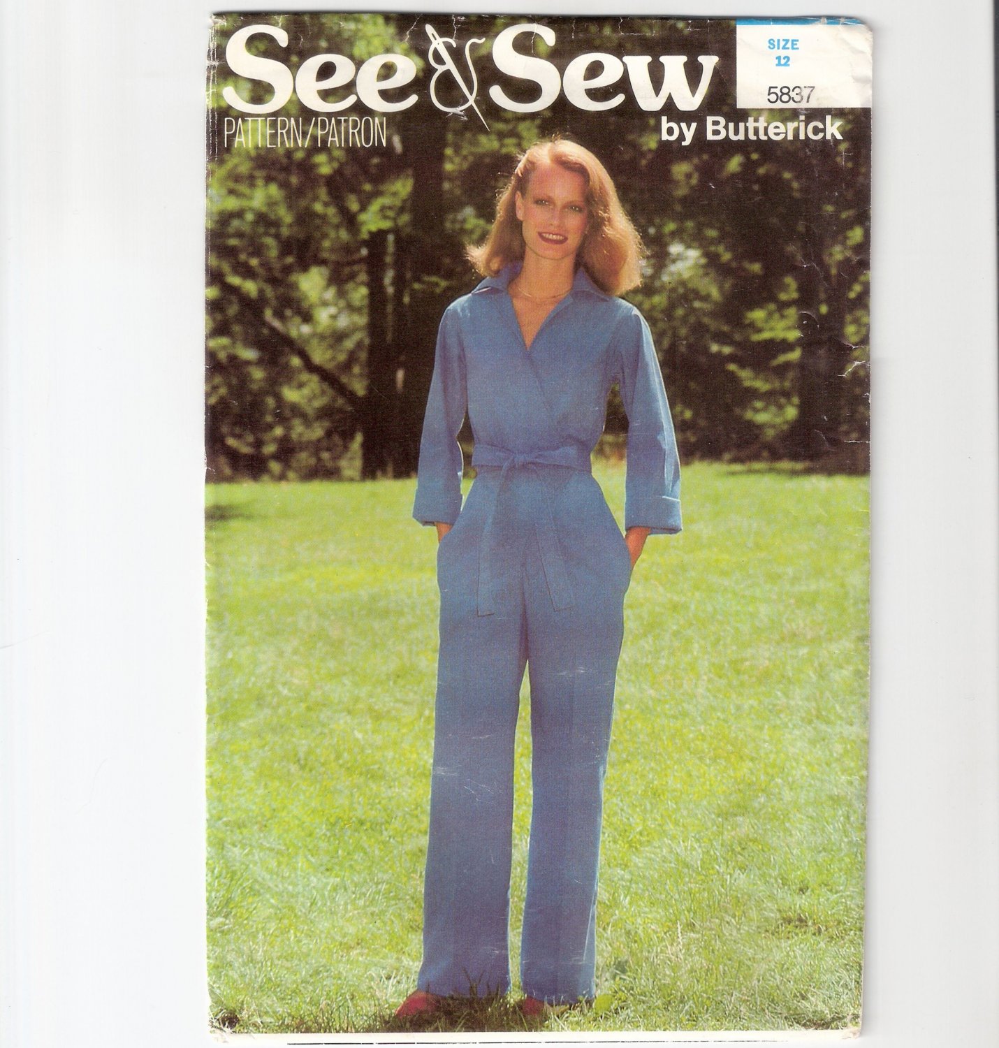Butterick See & Sew 5837 UNCUT Misses Jumpsuit Sewing Pattern Size 12 wrap front 1970s