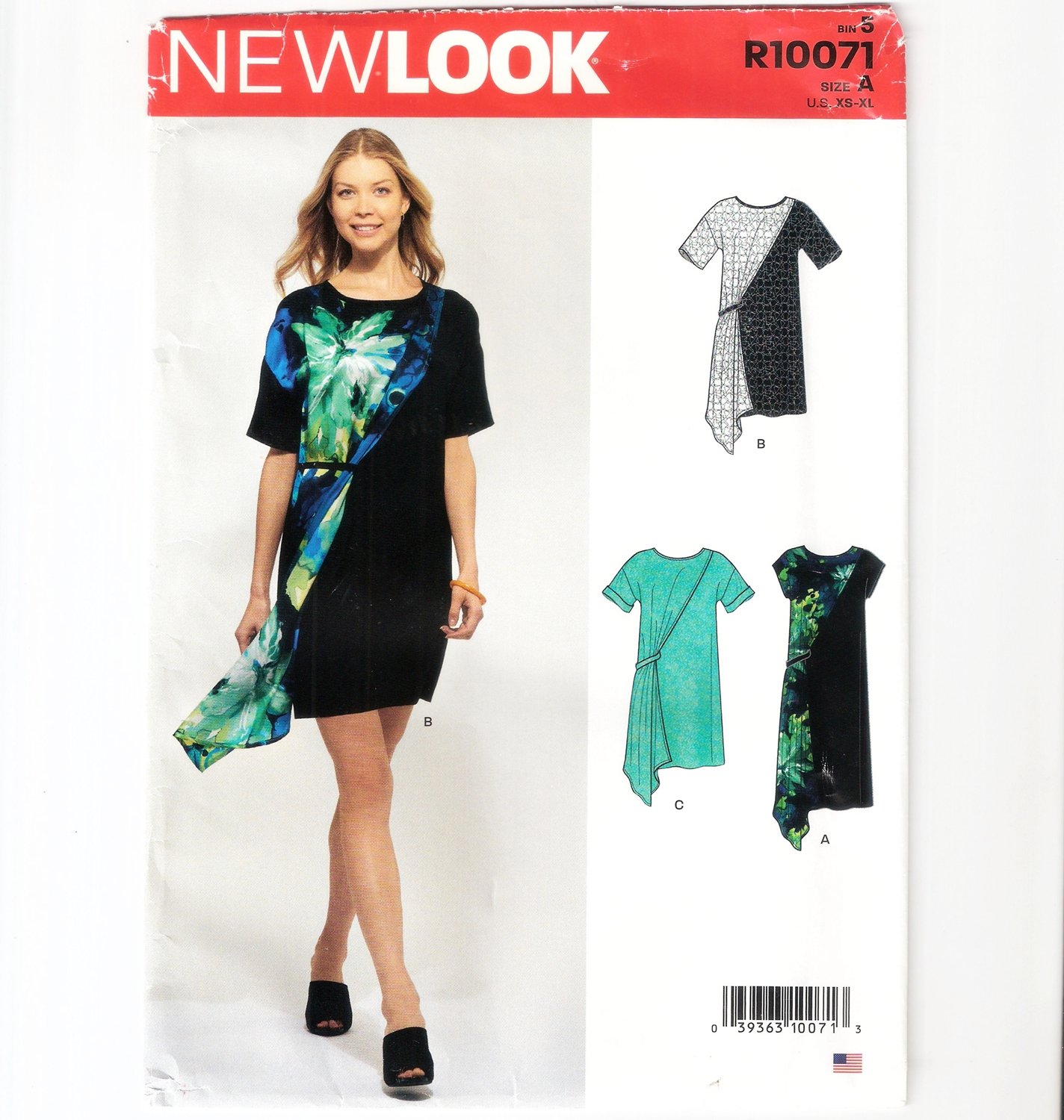 New Look R10071 Uncut Misses' Dress 2 lengths 3 sleeve lengths with attached drape Size 6-24