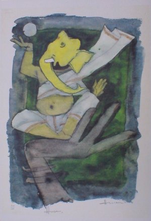 Asthavinayaka- Signed Limited edition reproduction print by M.F.Husain Indian Contemporary art