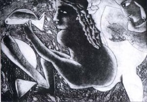 Encounter by Paresh Maity-  Signed limited edition Etching Indian Contemporary art