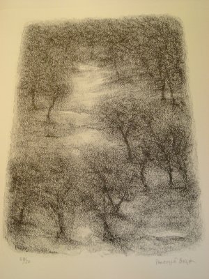 Untitled by Paramjit Singh-Signed limited edition Lithograph Indian Contemporary art