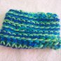 Hand-knitted doll hat, blue and green