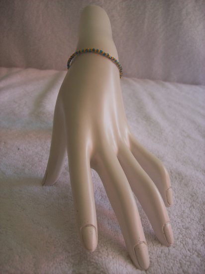 Beaded bracelet, blue and orange