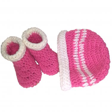 Pink White Hat and Booties set