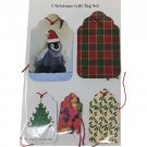 Penguin Red Green Fabric Christmas Tree Gift Tag Set