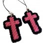 Two Pink and Black Christian Cross Charms