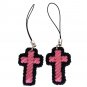 Two Pink and Black Christian Cross Charms