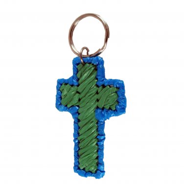 Cross Key Ring in Blue and Green Plarn
