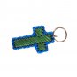 Cross Key Ring in Blue and Green Plarn