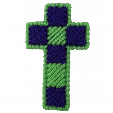Christmas Easter Cross Ornament Checkered Green Purple Double Sided