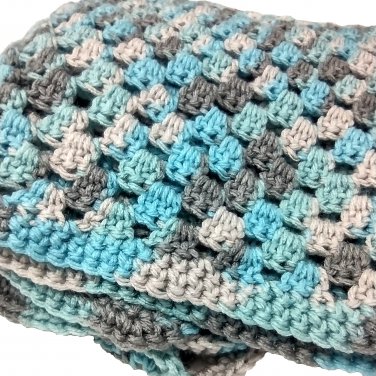 Crocheted Lap or Toddler Blanket Blue Gray