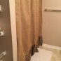 Natural Burlap And Alphabet Gathered/Shirred Bottom Shower Curtain