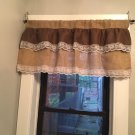 Natural/Dark Brown Burlap Ruffle Valance With White Lace