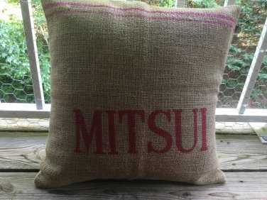 Upcycled Burlap Coffee Bean Bag Accent Pillow Cover