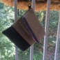 Natural Burlap/Black leather foldover wristlet clutch purse.