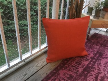 20 x 20 burnt orange burlap lined pillow cover with invisible zipper opening