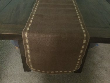 Brown Burlap With Natural Burlap Trim Insert Table Runner 14"x 79"
