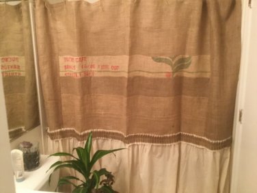 Upcycled Primitive Burlap/Muslin Shower Curtain, Farmhouse Country Rustic Shower
