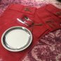 Red burlap placemats silverware/flatware pouches set with frayed edges