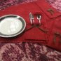 Red burlap placemats silverware/flatware pouches set with frayed edges