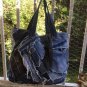 Upcycled Denim Jeans Patchwork Frayed Tote Bag Hobo Handbag