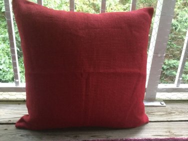 20 x 20 deep red burlap lined pillow cover with invisible zipper opening