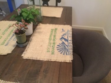 Coffee Beans Bag Burlap Placemats with frayed edges, Set of 4, Burlap Placemats