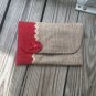 Natural/Red burlap jute clutch purse, upcycled burlap clutch purse