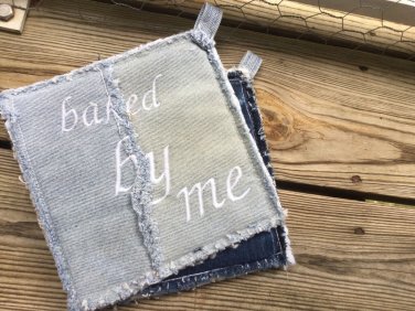 Upcycled Denim Jeans Personalized Pot Holders Hot Pads Customized Denim Jeans Po