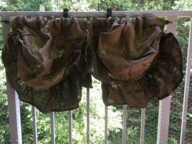 Natural/Dark Brown Burlap Rustic Farmhouse Tie Up Balloon Style Valance/Curtain