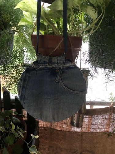 Versatile Upcycled Round Denim Jeans Hip Bag, Trendy Circle Bag, Crossbody Bag,