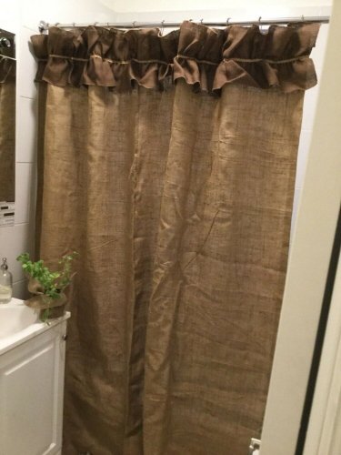 Natural Burlap Shower Curtain With Dark Brown Ruffle At The Top Custom Made Show