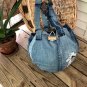 Upcycled Denim Jeans Handmade Round Shoulder Bag Rag Bag Tote Basket Bag