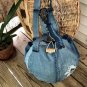 Upcycled Denim Jeans Handmade Round Shoulder Bag Rag Bag Tote Basket Bag