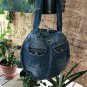 Round Upcycled Denim Jeans Patchwork Basket Style Shoulder Rag Tote  Bag