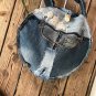 Round Upcycled Denim Jeans Patchwork Basket Style Shoulder Rag Tote  Bag