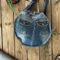 Round Upcycled Denim Jeans Patchwork Basket Style Shoulder Rag Tote Bag