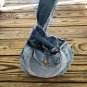 Upcycled Denim Jeans Frayed Edges Japanese Knot Eco Friendly Wristlet Rag Bag
