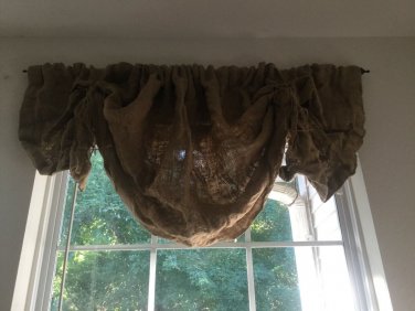 Natural Burlap Shabby Chic Rustic Primitive Crinkled/Wrinkled Tie Up Valance