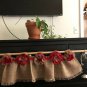 Natural/Red Burlap Valance/Curtain With 3” Tab Top Rod Opening