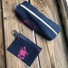 Recycled Denim Box Pencil Case Pencil Pouch Make Up Bag (Free Change purse)