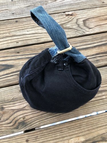 Upcycled Black/Multi Denim Jeans Japanese Knot Wristlet Eco friendly Bag