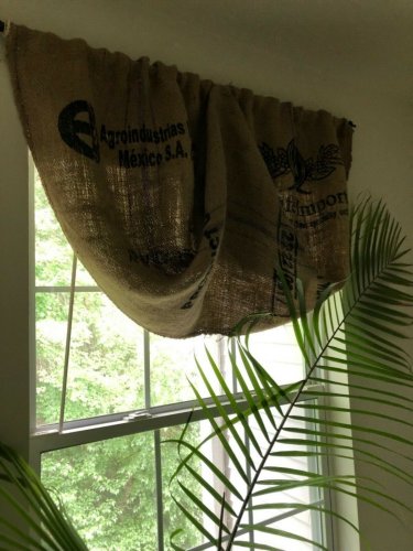 Upcycled Rustic/Primitive Coffee Beans Bag Waterfall Valance