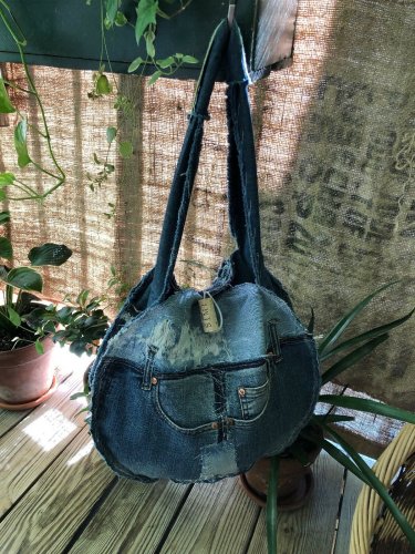 Upcycled Round Denim jeans Shoulder Bag