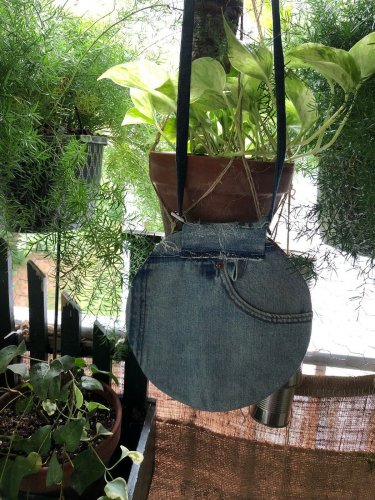 Unique Upcycled Round Denim Jeans Hip Bag, Trendy Circle Bag, Crossbody Bag,