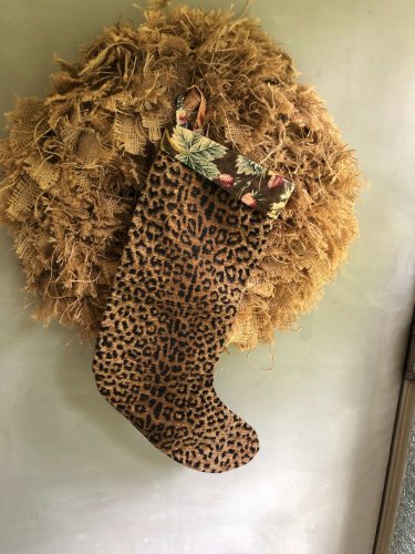Animal Print Everyday Lined Stocking With Floral Cuff