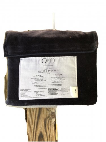 O&O By Olivia & Oliver Velvet-Twill Duvet Cover Set, Navy (TWIN)