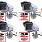4 Outdoor Fake Dummy SECURITY Surveillance Cameras with 2 Free Video Warning Decals