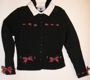 Hartstrings Boutique Sweater Black with Red Plaid Bows Girls Size 6X New NWT