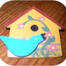 Wooden Hand painted Bird House Brooch